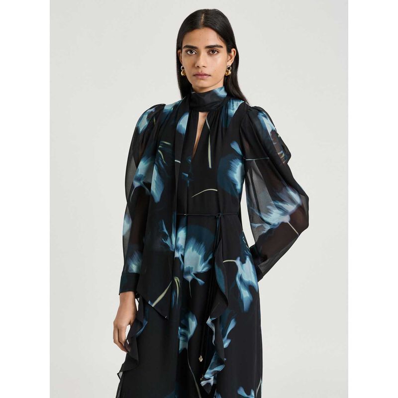 Veronika Maine Dusk Poppies Georgette Midi Dress image number 3